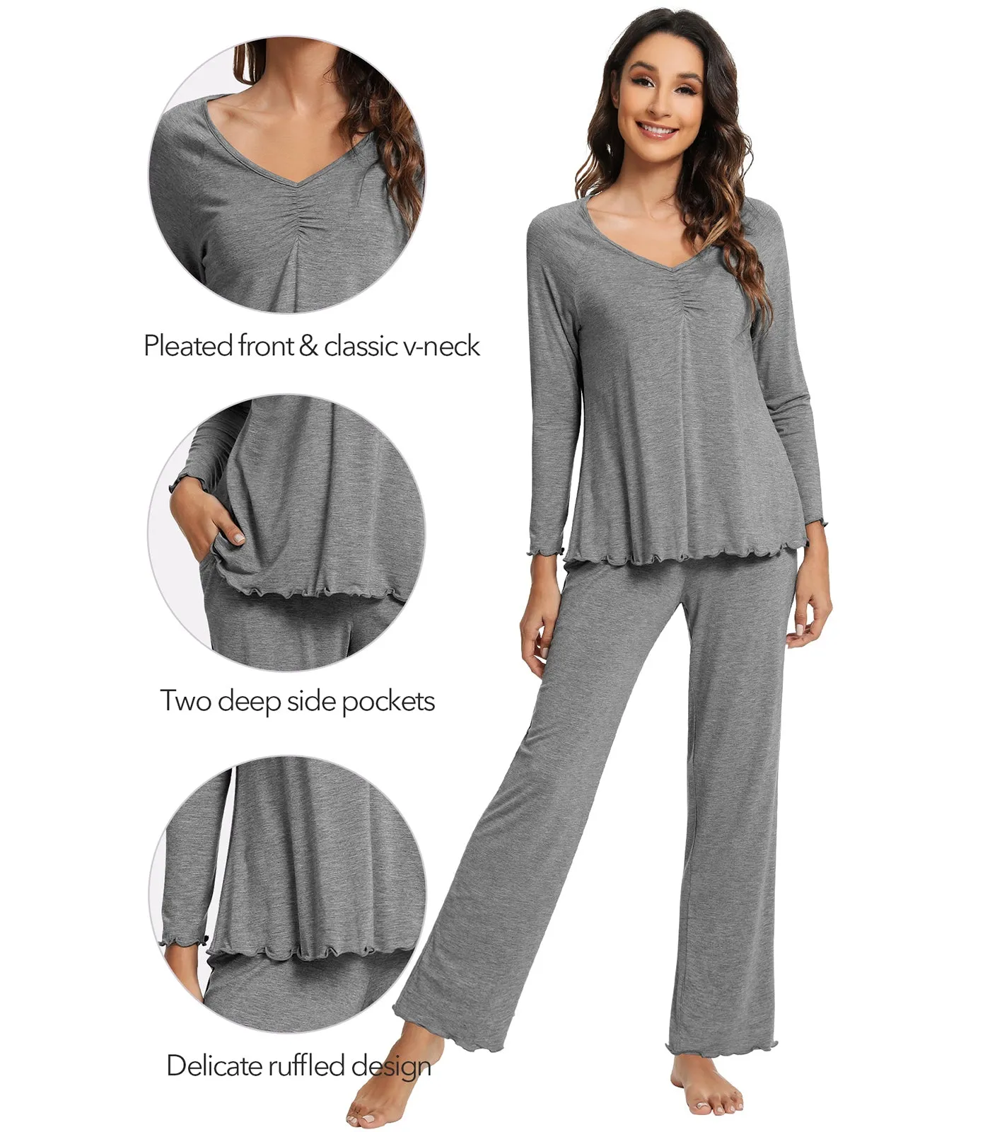 WiWi Womens Comfy Pajamas Set Long Sleeves Sleepwear