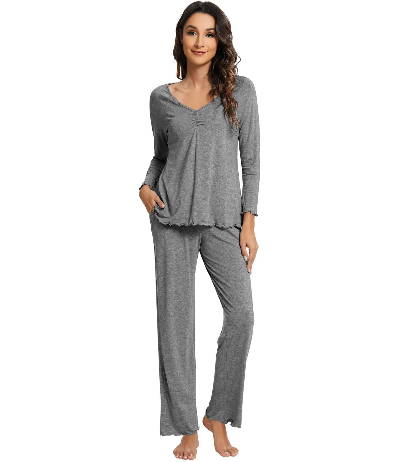 WiWi Womens Comfy Pajamas Set Long Sleeves Sleepwear