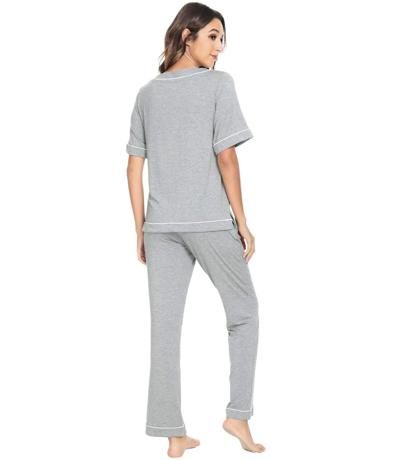 WiWi Women's Soft Short Sleeve Bamboo Pajamas Set