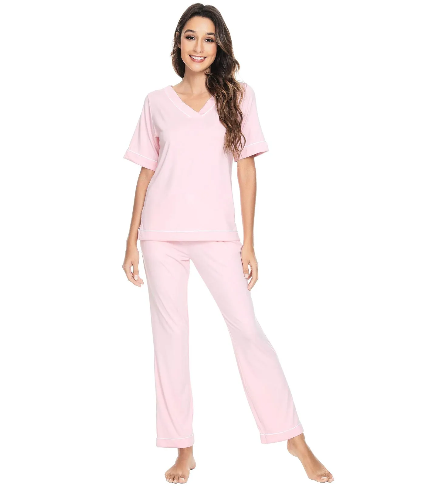 WiWi Women's Soft Short Sleeve Bamboo Pajamas Set