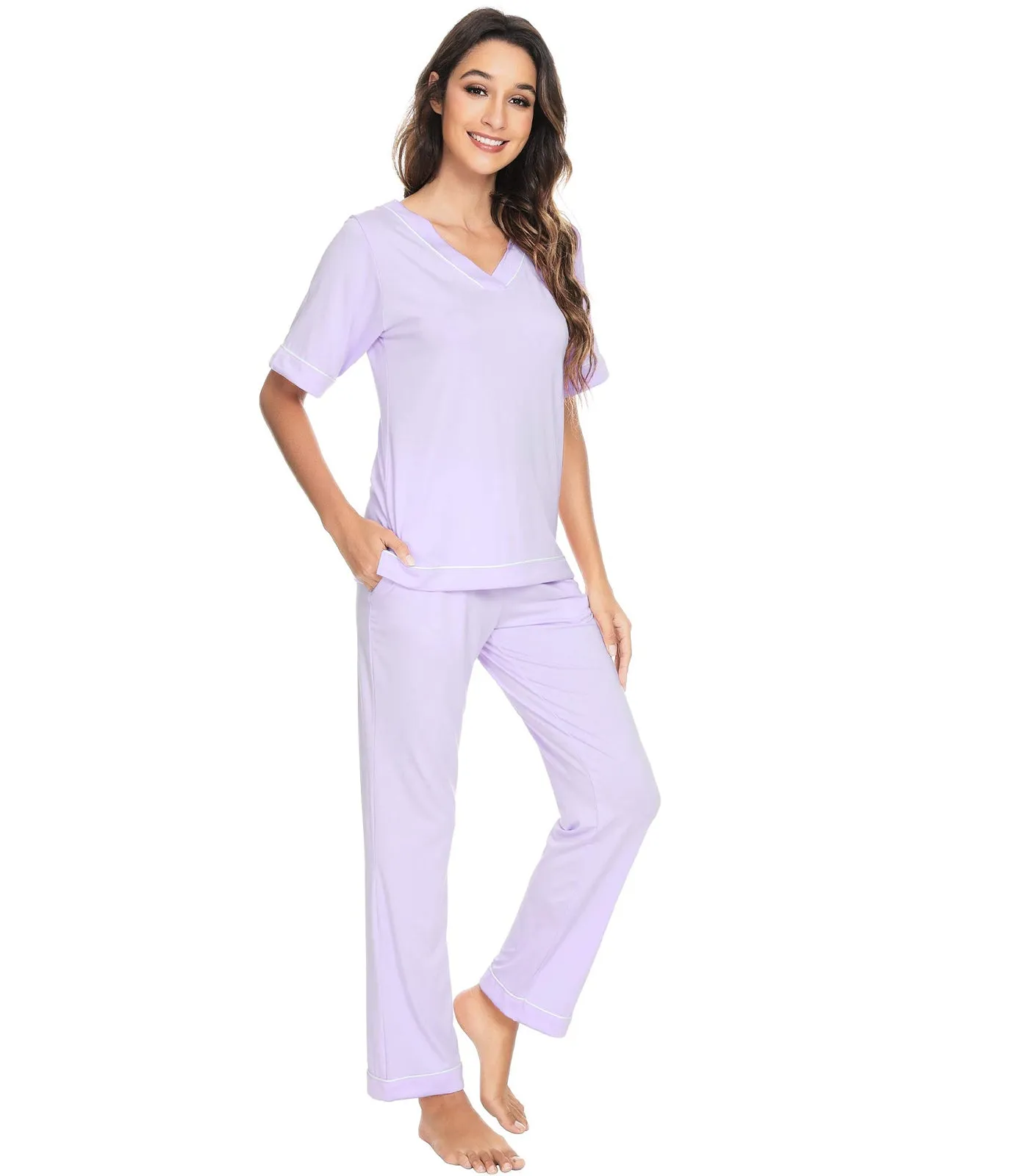 WiWi Women's Soft Short Sleeve Bamboo Pajamas Set