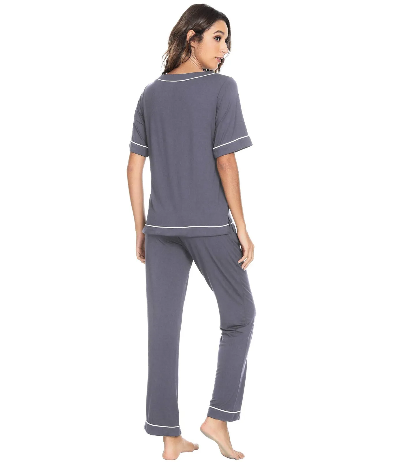 WiWi Women's Soft Short Sleeve Bamboo Pajamas Set