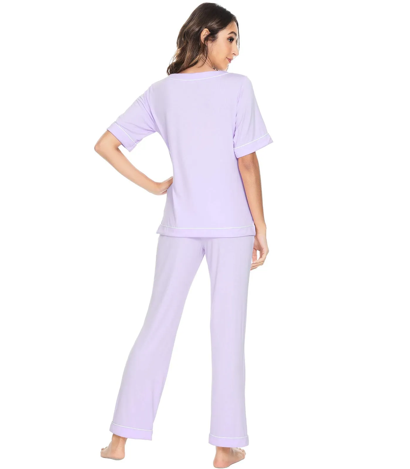 WiWi Women's Soft Short Sleeve Bamboo Pajamas Set