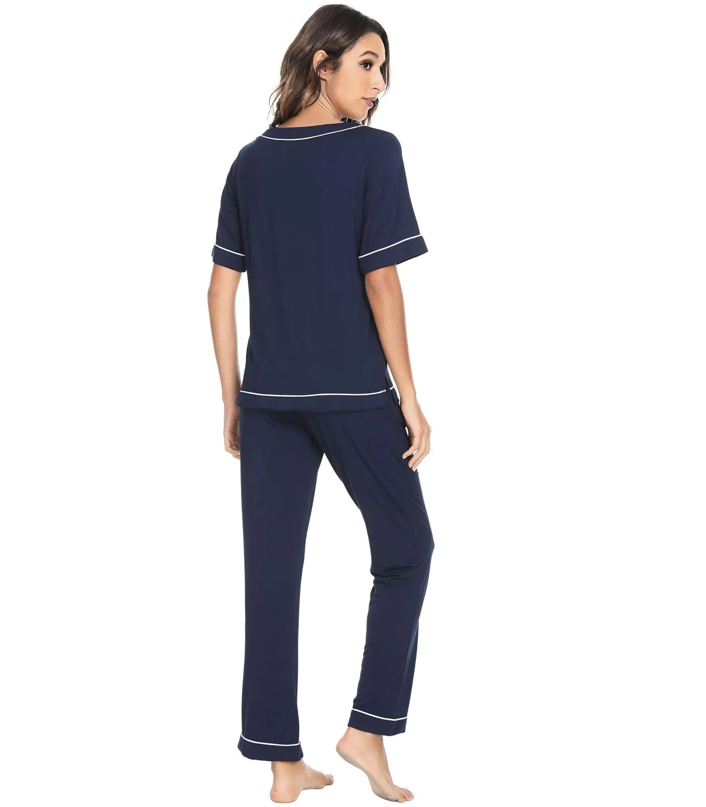 WiWi Women's Soft Short Sleeve Bamboo Pajamas Set