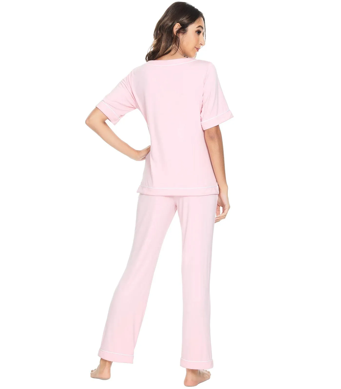 WiWi Women's Soft Short Sleeve Bamboo Pajamas Set