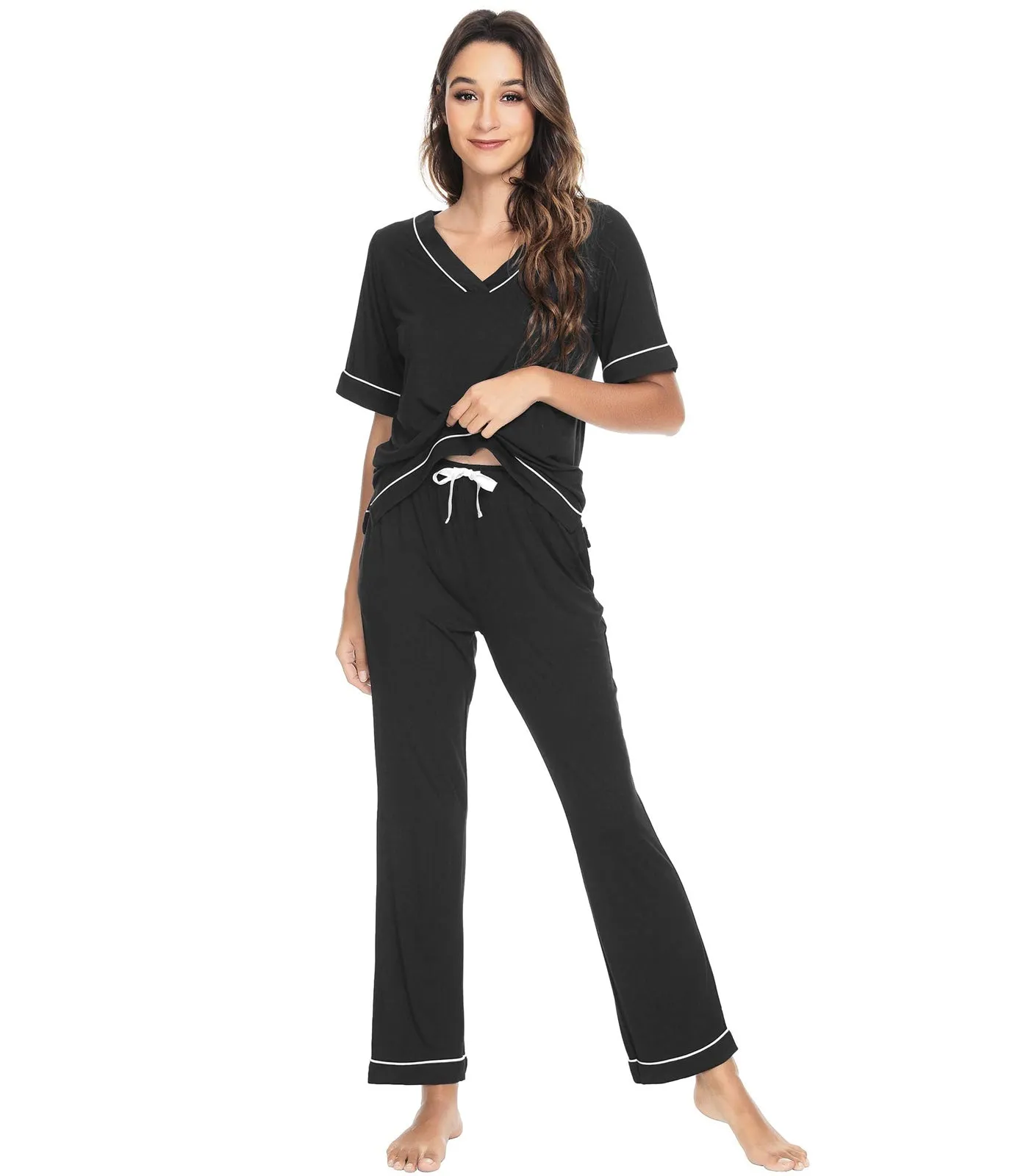 WiWi Women's Soft Short Sleeve Bamboo Pajamas Set