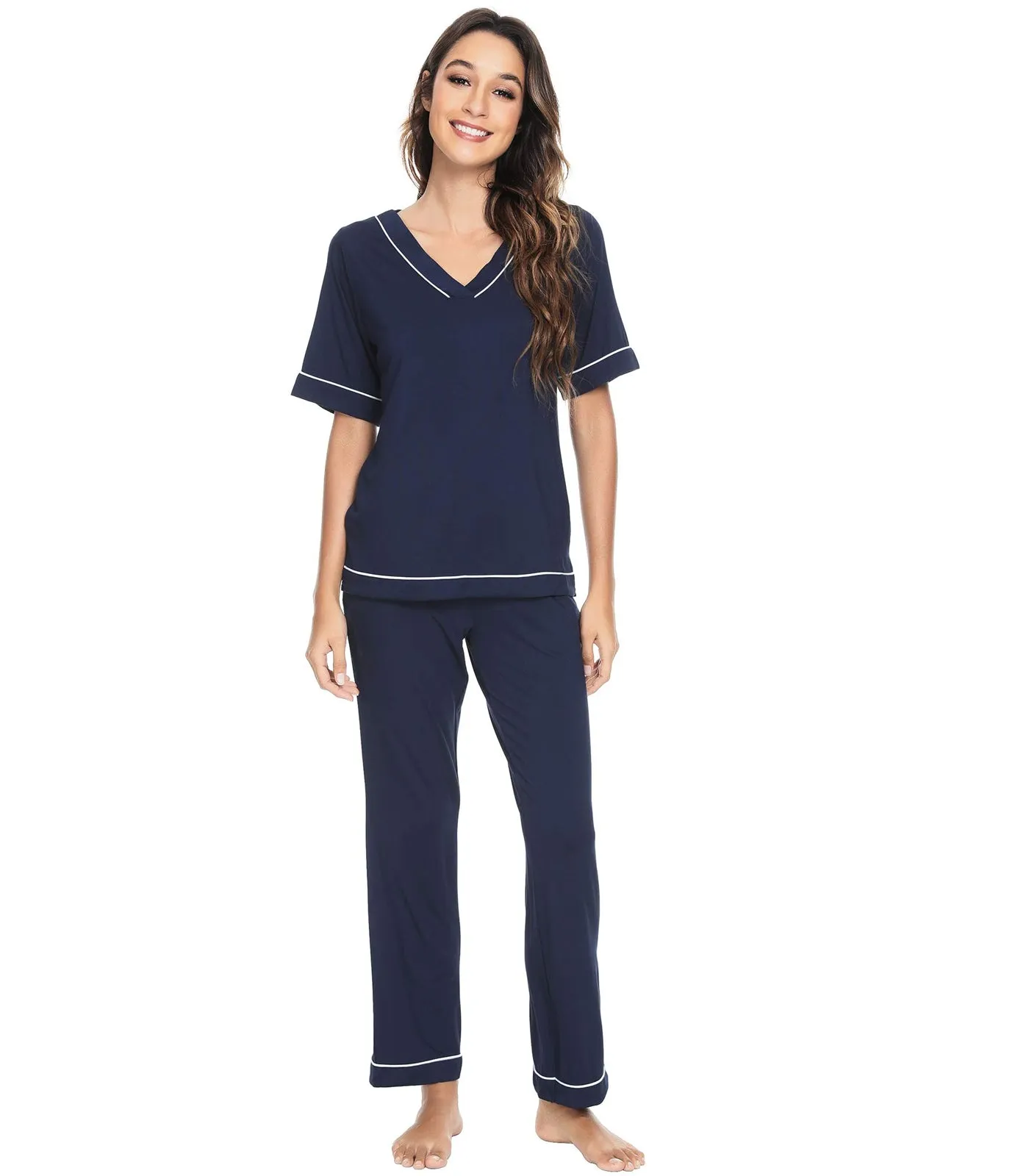 WiWi Women's Soft Short Sleeve Bamboo Pajamas Set