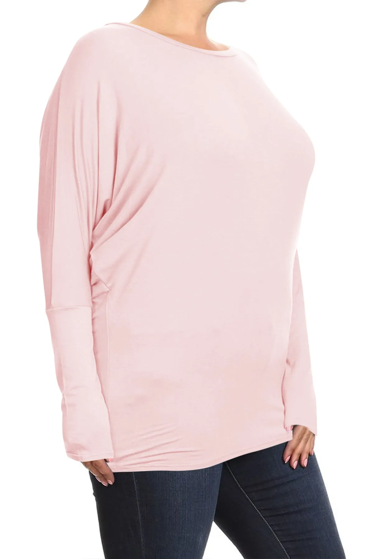Women's Plus Size Casual Dolman Sleeve Solid T-Shirt Top