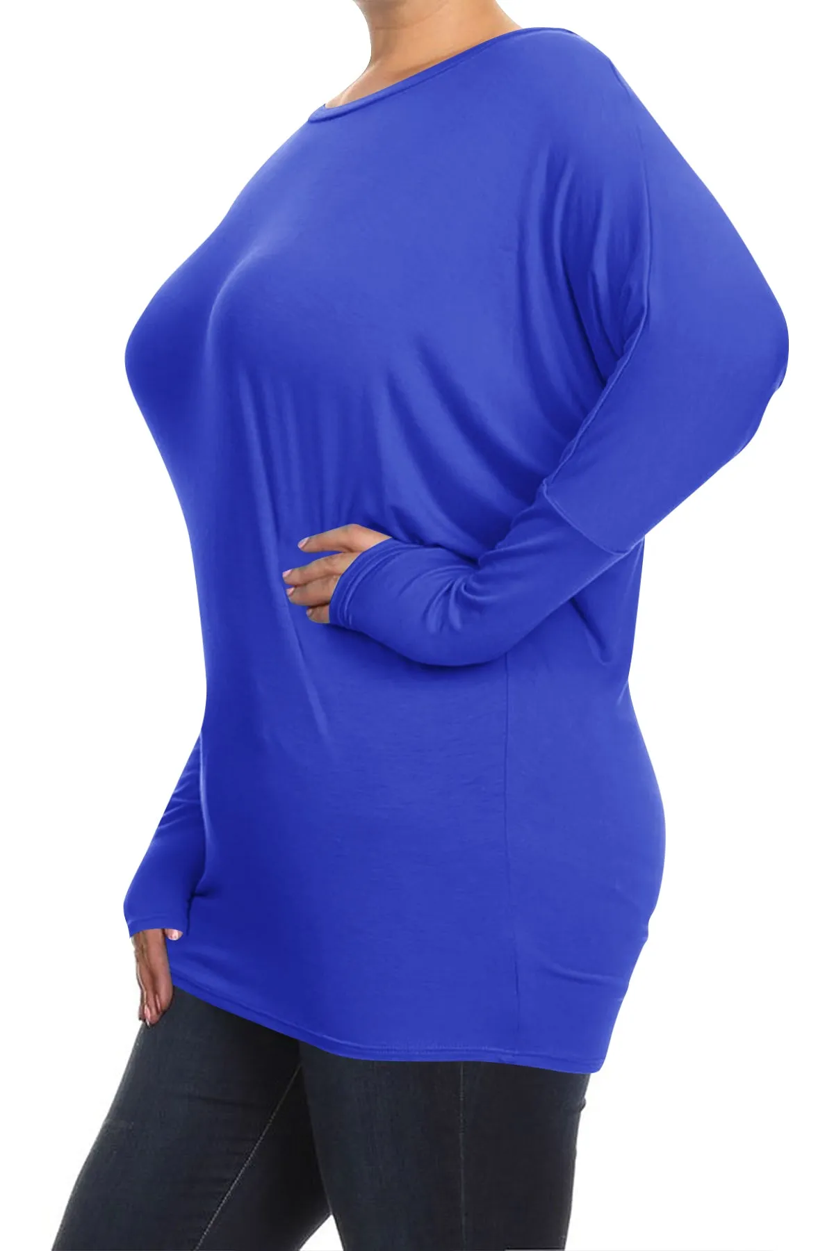 Women's Plus Size Casual Dolman Sleeve Solid T-Shirt Top