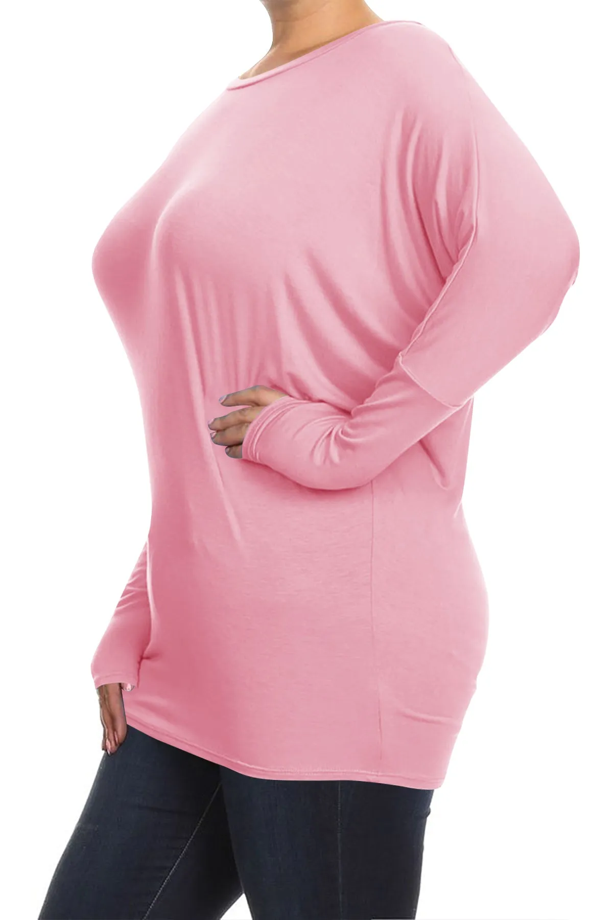 Women's Plus Size Casual Dolman Sleeve Solid T-Shirt Top