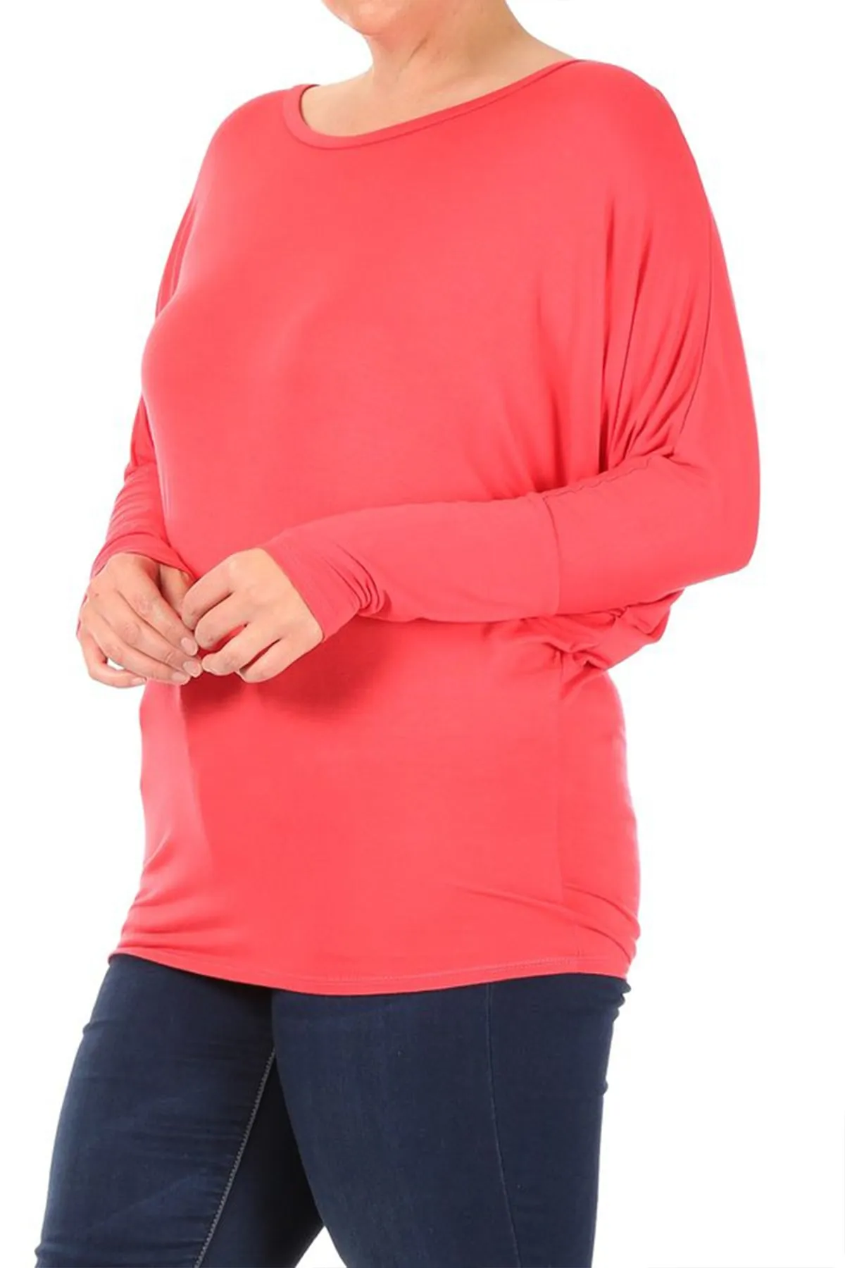 Women's Plus Size Casual Dolman Sleeve Solid T-Shirt Top