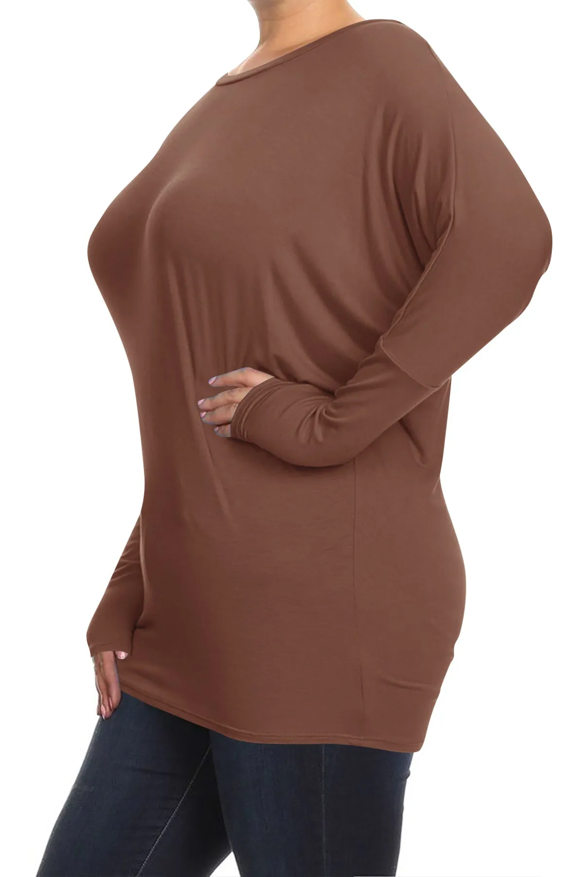 Women's Plus Size Casual Dolman Sleeve Solid T-Shirt Top