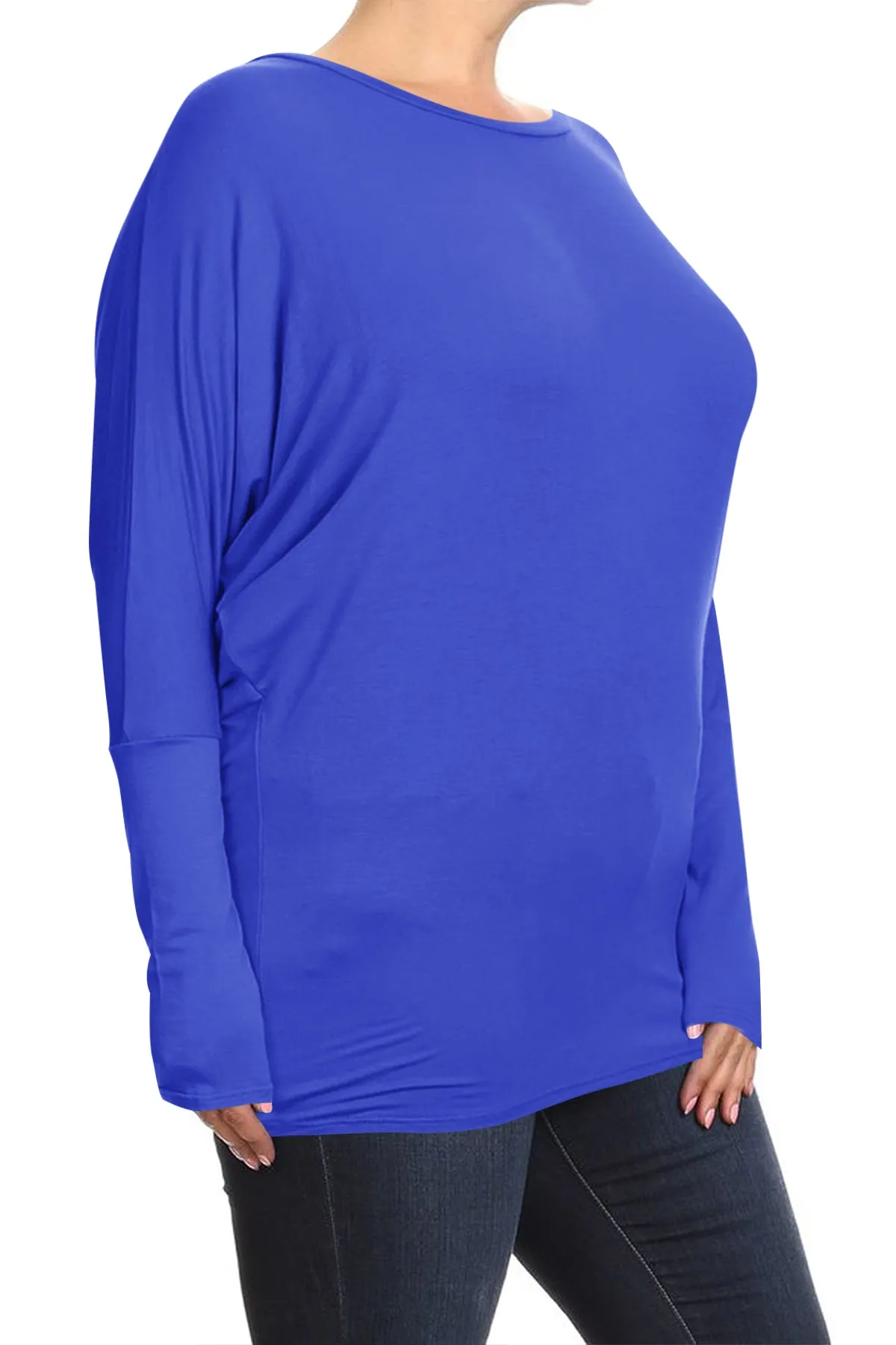 Women's Plus Size Casual Dolman Sleeve Solid T-Shirt Top