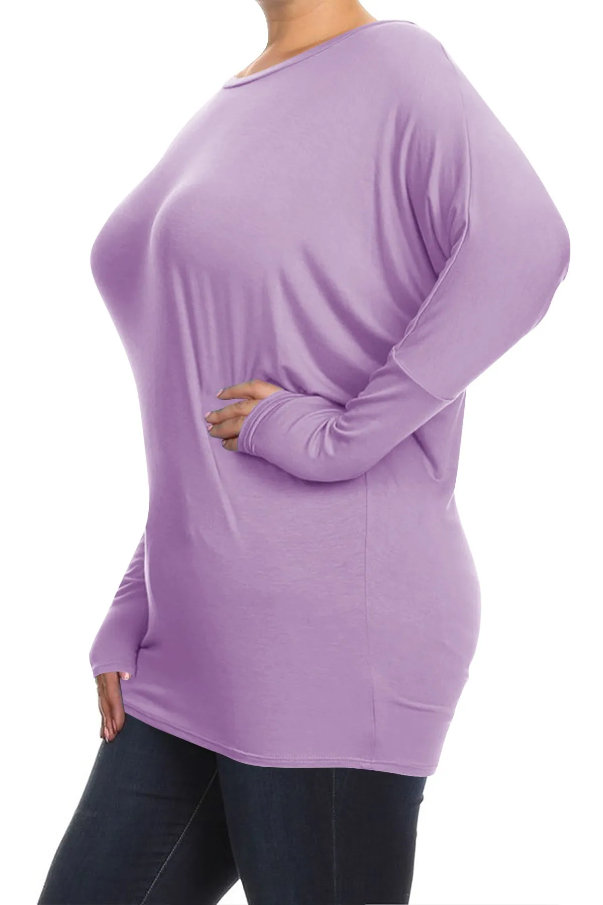 Women's Plus Size Casual Dolman Sleeve Solid T-Shirt Top