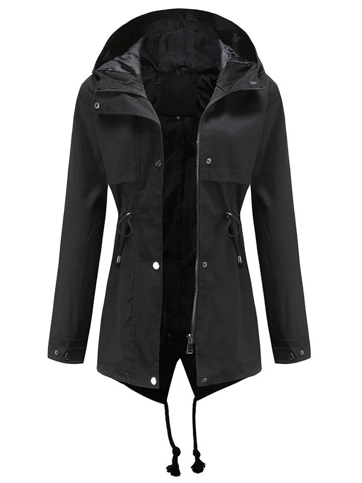 Women's Solid Color Waterproof Hooded Collar Coats