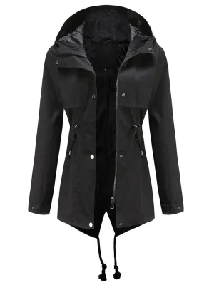 Women's Solid Color Waterproof Hooded Collar Coats