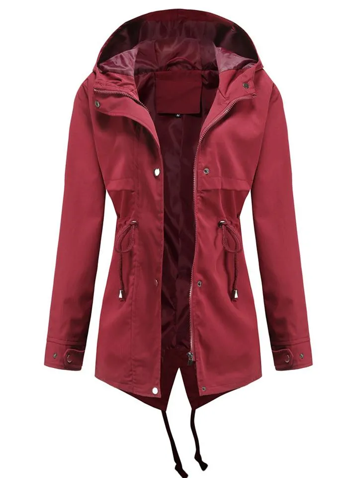 Women's Solid Color Waterproof Hooded Collar Coats