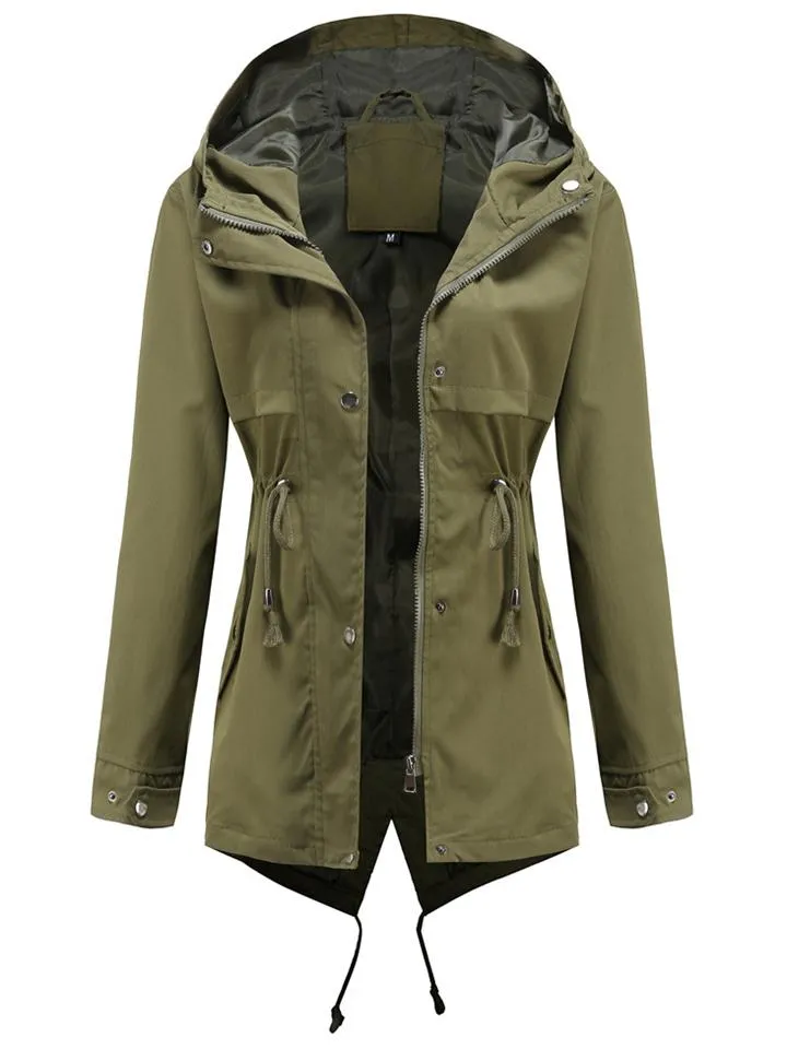 Women's Solid Color Waterproof Hooded Collar Coats