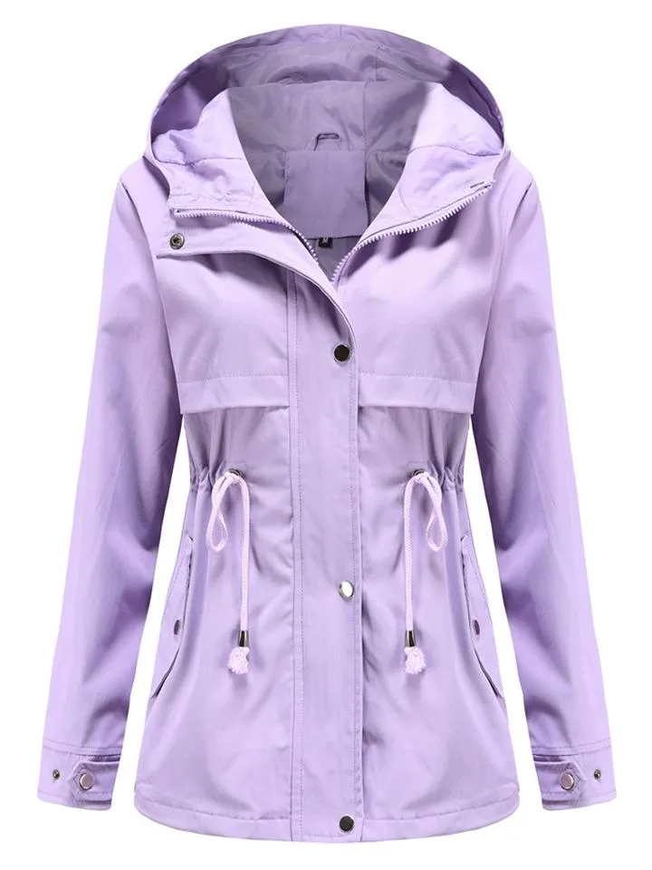 Women's Solid Color Waterproof Hooded Collar Coats