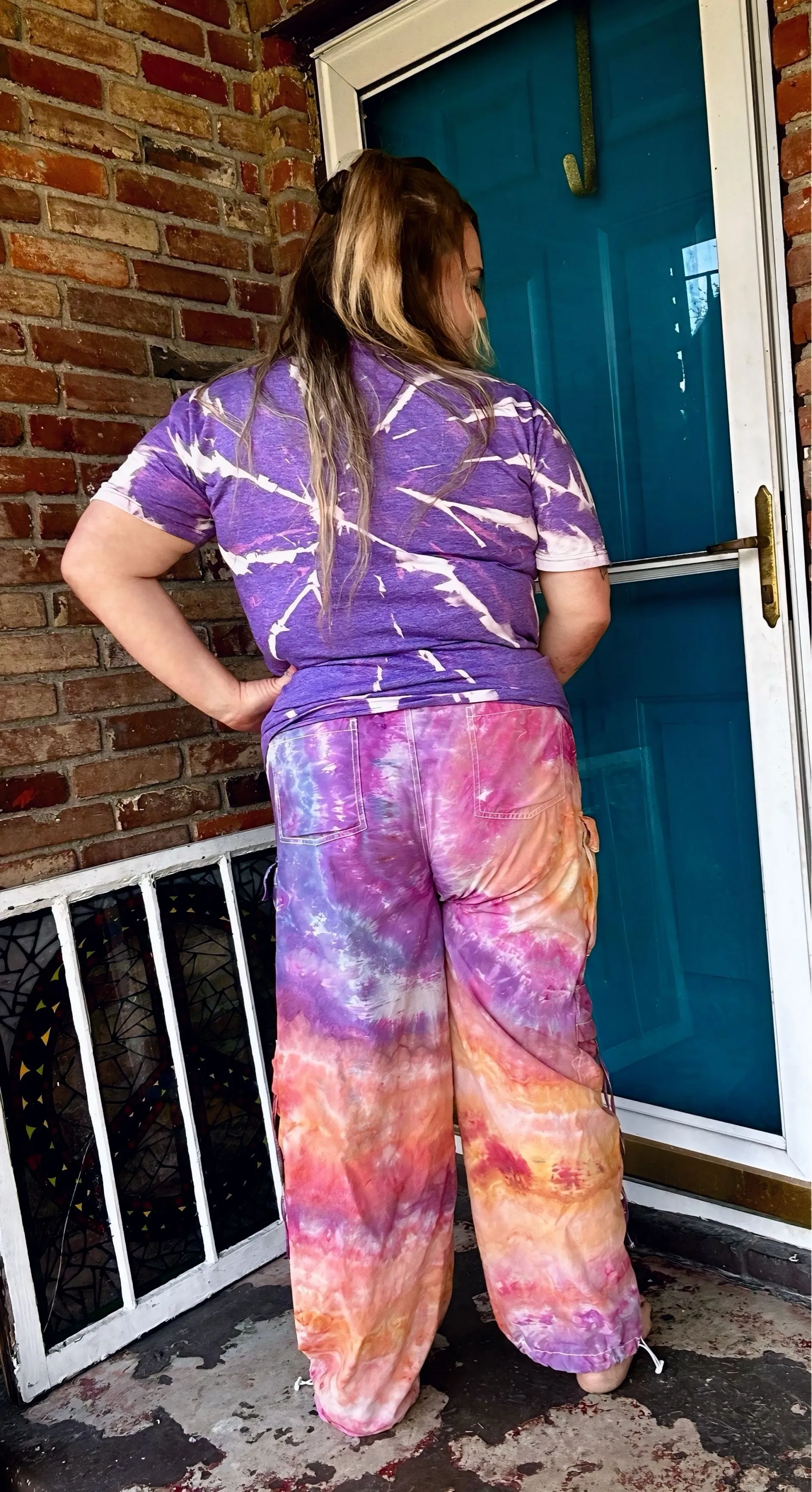 XXL Sunset baggy cargo parachute pants with adjustable legs and waist